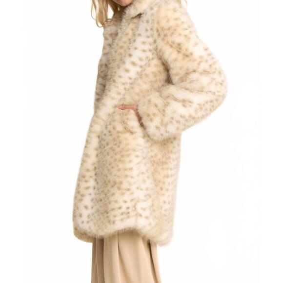 NEW DAVI & DANI tricolor faux fur coat in leopard/taupe - Picture 3 of 8